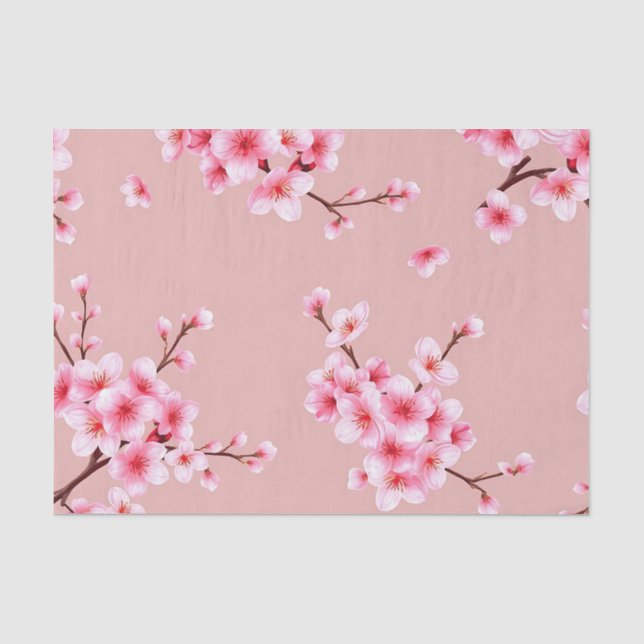 Pink Cherry Blossom Branches Pattern Tissue Paper (Front)