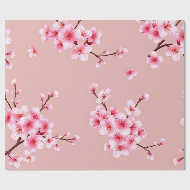 Pink Cherry Blossom Branches Pattern Wrapping Paper (Flat)