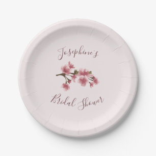 Pink Cherry Blossom Bridal Shower Paper Plate