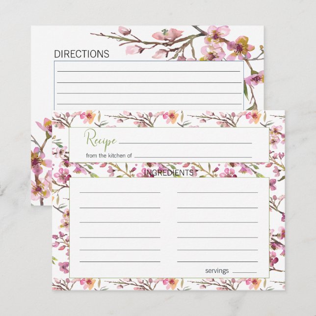 Pink Cherry Blossom Elegant Wedding Recipe Card (Front/Back)