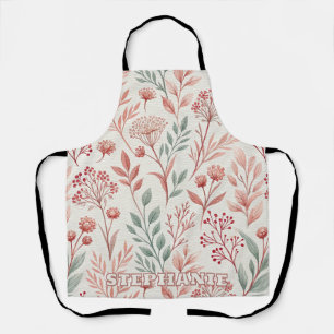 Pink Cherry Blossom, Floral and Leaves Pattern Apron