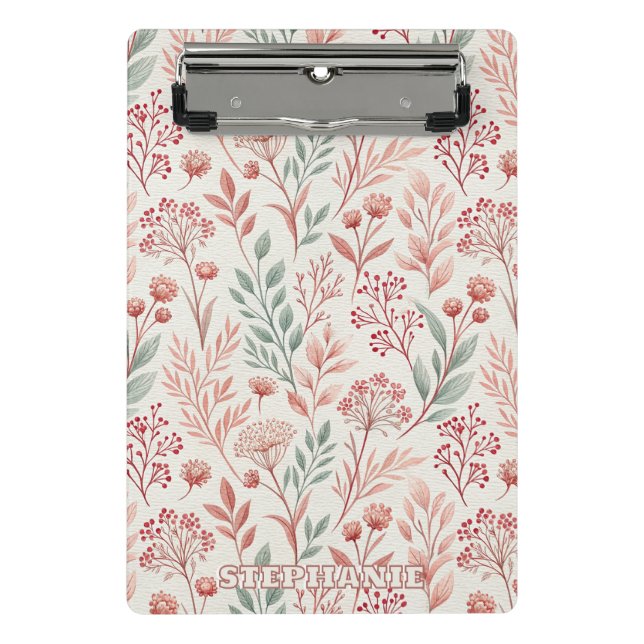 Pink Cherry Blossom, Floral and Leaves Pattern Mini Clipboard (Front)
