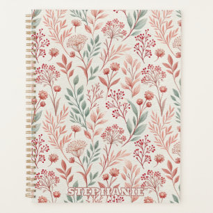 Pink Cherry Blossom, Floral and Leaves Pattern Planner