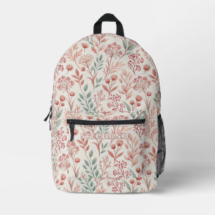 Pink Cherry Blossom, Floral and Leaves Pattern Printed Backpack