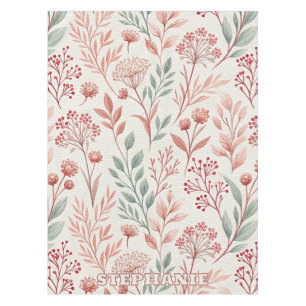 Pink Cherry Blossom, Floral and Leaves Pattern Tablecloth