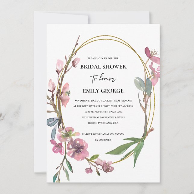 PINK CHERRY BLOSSOM FLORAL BRIDAL SHOWER INVITE (Front)