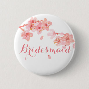 Pink cherry blossom floral bridesmaid button