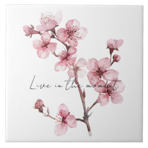 Pink Cherry Blossom Floral Ceramic Tile