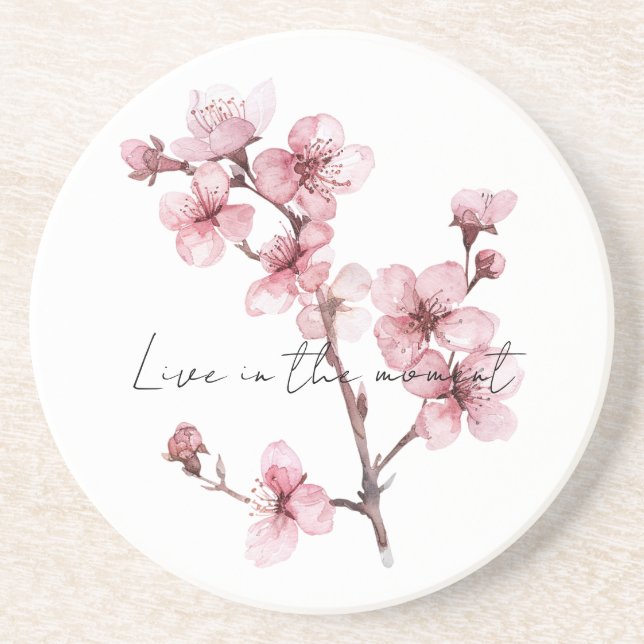 Pink Cherry Blossom Floral  Coaster (Front)