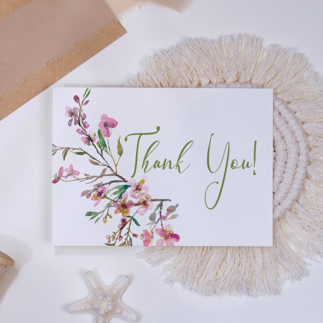 Pink Cherry Blossom Floral Elegant Thank You Card (Creator Uploaded)