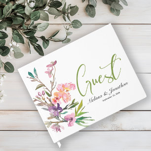 Pink Cherry Blossom Floral Elegant Wedding Guest Book