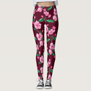 Pink Cherry Blossom Floral Leggings