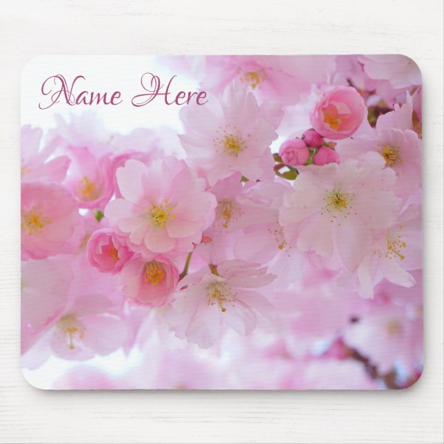 Pink Cherry Blossom Floral Mouse Pad (Front)