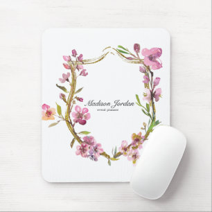 Pink Cherry Blossom Floral Mouse Pad