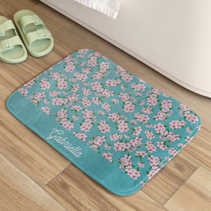 Pink cherry blossom Floral Pattern Name Bath Mat