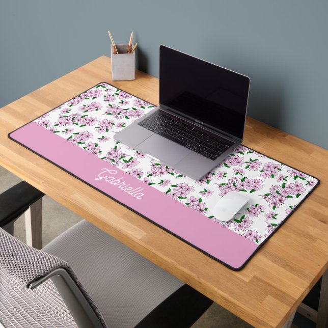Pink cherry blossom Floral Pattern Name Desk Mat (Office 2)