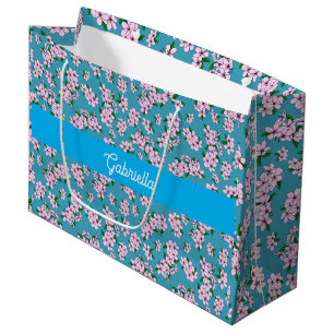 Pink cherry blossom Floral Pattern Name Large Gift Bag