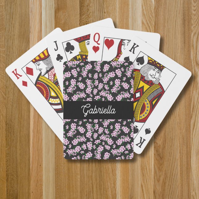 Pink cherry blossom Floral Pattern Name Playing Cards (Creator Uploaded)