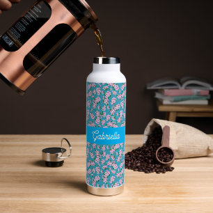 Pink cherry blossom Floral Pattern Name Water Bottle