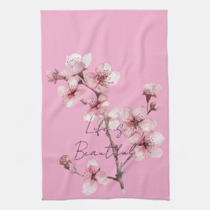 Pink Cherry Blossom Floral  Tea Towel