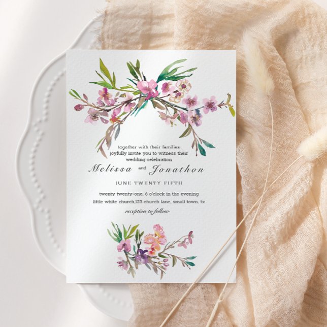 Pink Cherry Blossom Floral Wedding Invitation (Creator Uploaded)