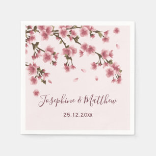 Pink Cherry Blossom Floral Wedding Napkin