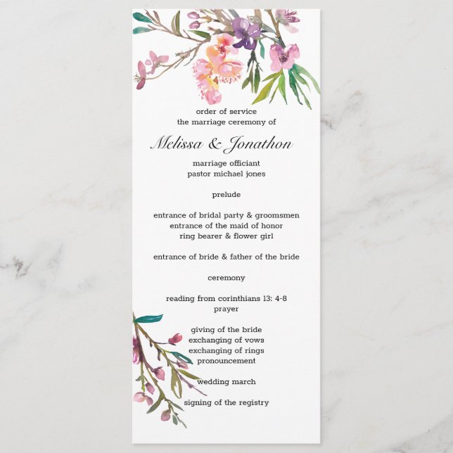 Pink Cherry Blossom Floral Wedding Program (Front)