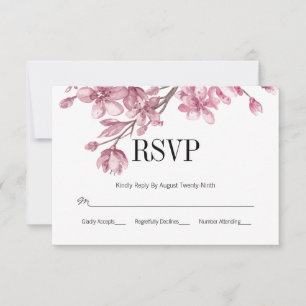 Pink Cherry Blossom Floral Wedding RSVP Card