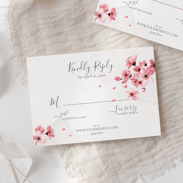 Pink Cherry Blossom Floral Wedding RSVP Card (Creator Uploaded)