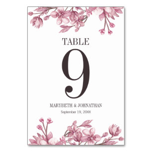 Pink Cherry Blossom Floral Wedding Table Number
