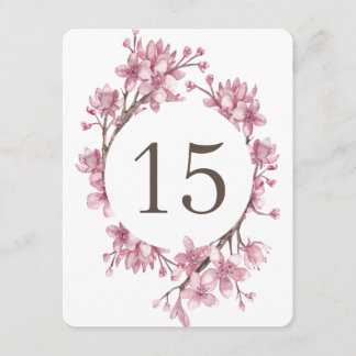 Pink cherry blossom. Floral wedding Table numbers