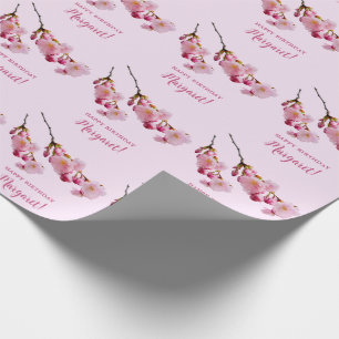 Pink Cherry Blossom Flower Branches Happy Birthday Wrapping Paper