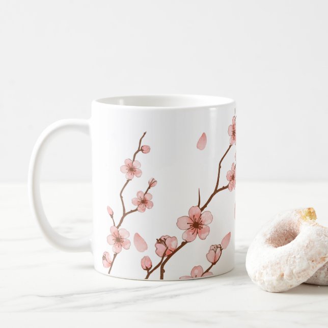 Pink Cherry Blossom Flower  Coffee Mug (With Donut)