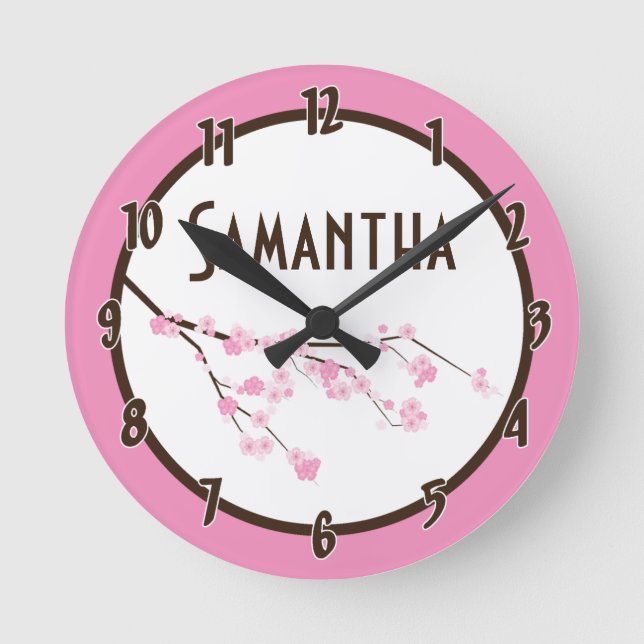 Pink Cherry Blossom Flower Personalised Clock (Front)