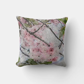 pink cherry blossom flower watercolor painting cushion