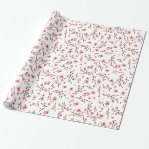 Pink Cherry Blossom Flowers Birthday Wrapping Paper