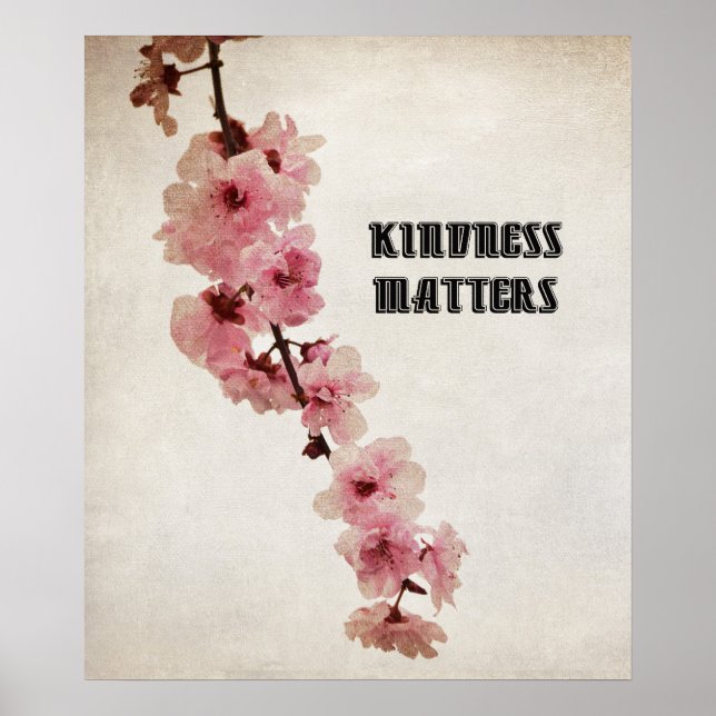 Pink Cherry Blossom Flowers Kindness   Poster (Front)