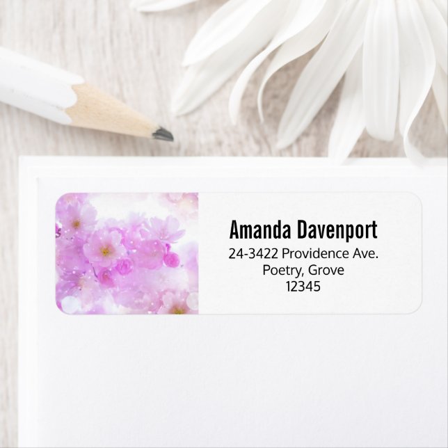 Pink Cherry Blossom Flowers Photo Address Return Address Label (Insitu)