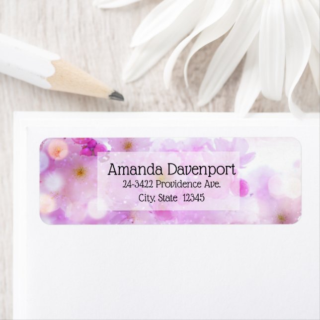 Pink Cherry Blossom Flowers Photo Address Return Address Label (Insitu)