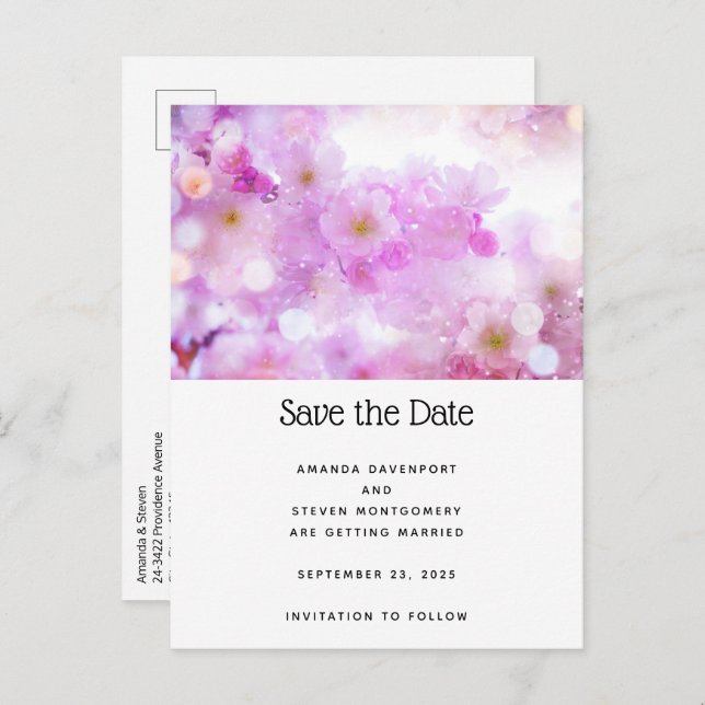 Pink Cherry Blossom Flowers Photo Announcement Postcard (Front/Back)