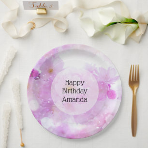 Pink Cherry Blossom Flowers Photo - Birthday Paper Plate