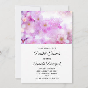 Pink Cherry Blossom Flowers Photo Bridal Shower Invitation