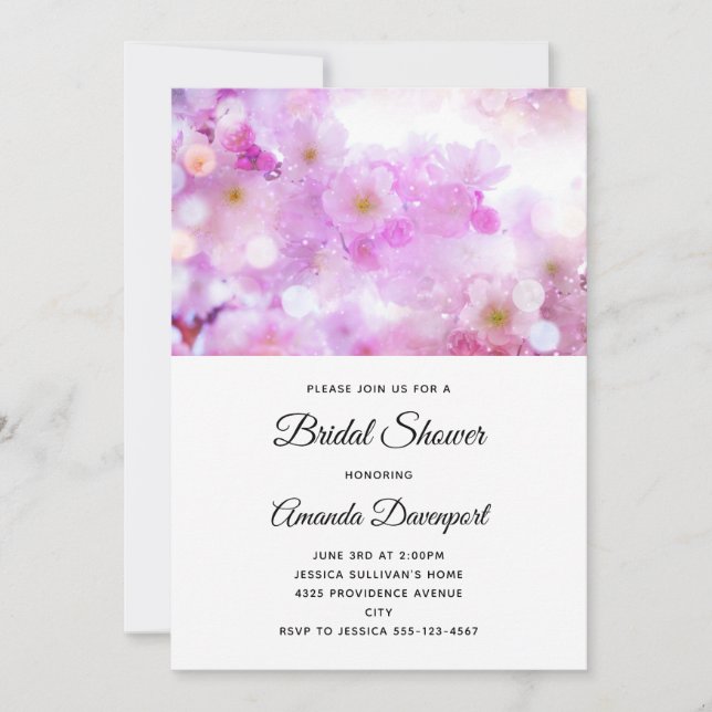 Pink Cherry Blossom Flowers Photo Bridal Shower Invitation (Front)