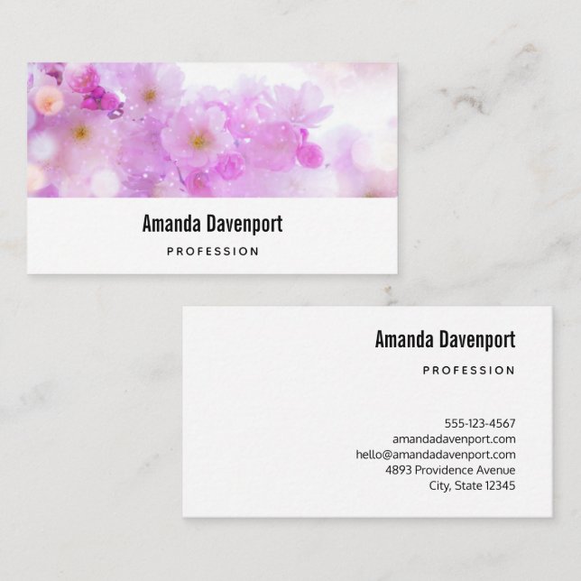 Pink Cherry Blossom Flowers Photo Business Card (Front/Back)