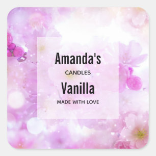 Pink Cherry Blossom Flowers Photo Candle Business Square Sticker