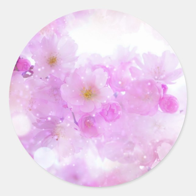 Pink Cherry Blossom Flowers Photo Classic Round Sticker (Front)