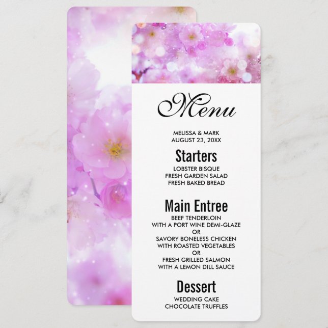 Pink Cherry Blossom Flowers Photo Invitation (Front/Back)