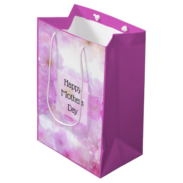 Pink Cherry Blossom Flowers Photo Mother's Day Medium Gift Bag (Front Angled)