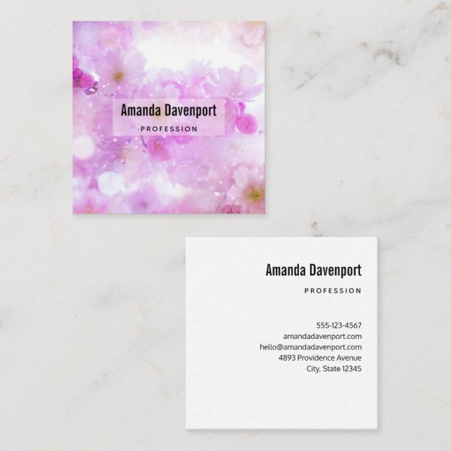 Pink Cherry Blossom Flowers Photo Square Business Card (Front/Back)