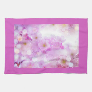 Pink Cherry Blossom Flowers Photo Tea Towel